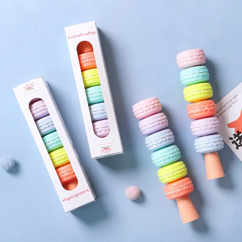 1 kusy 6 farebná kreatívna roztomilá kawaii macaron sušienky cukrovinky Candy Candy Zvýrazňovacia kancelárska škola Darček