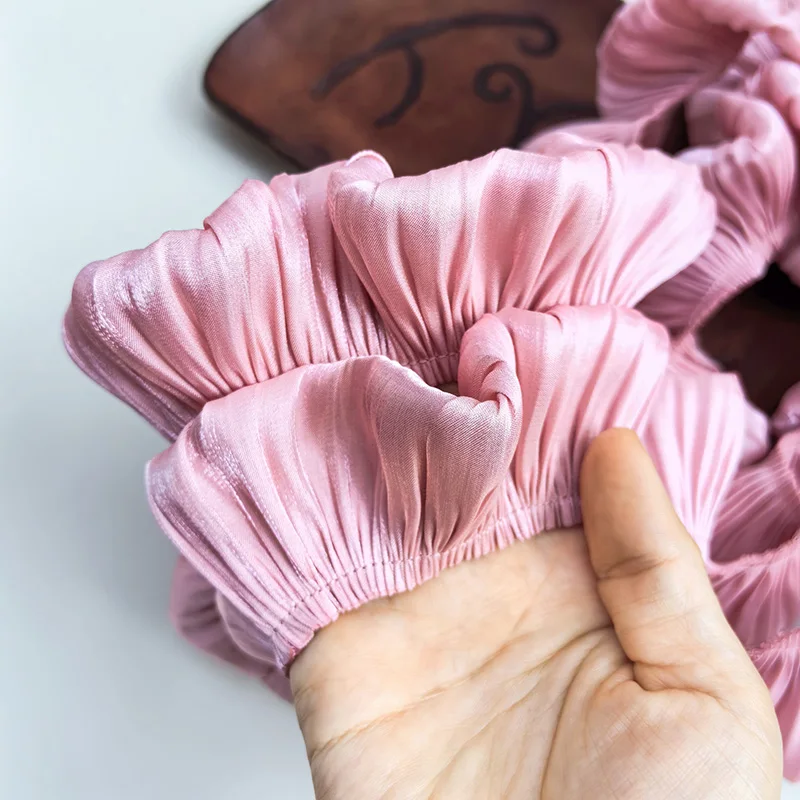 1 m ružové marhuľové trblietky kryštál saténové skladané 3D čipky Fringe Ribbon Frills Ruffles Trespl Dolls Handrswear Šijacie dekorácie