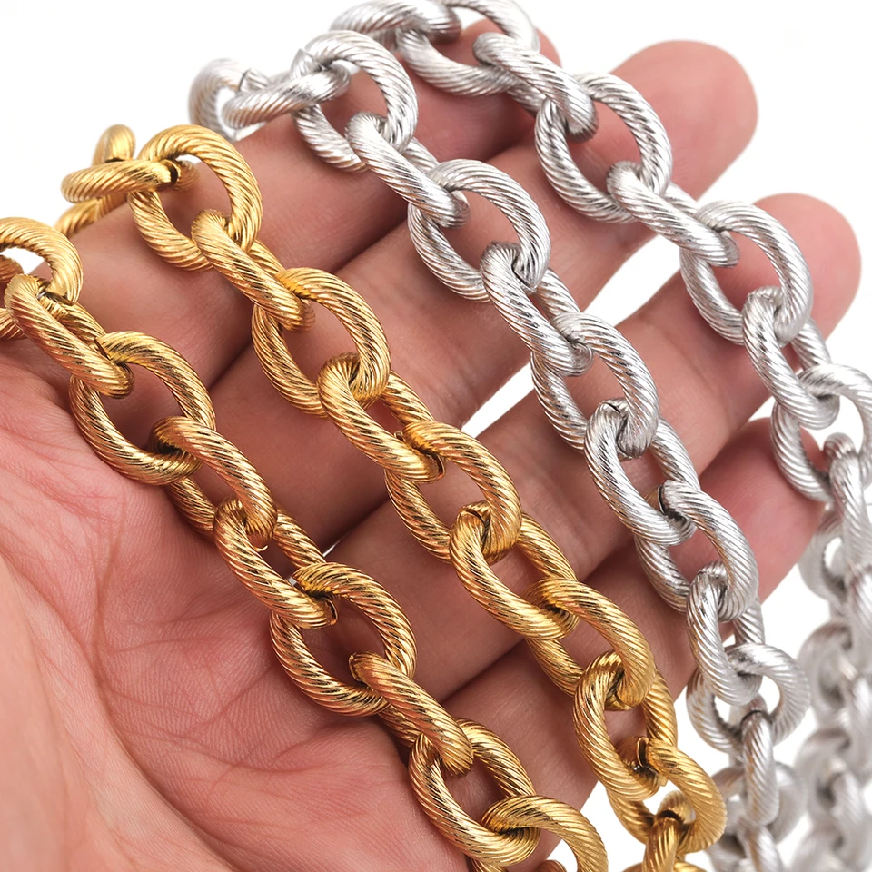 1 meter 12 mm z nehrdzavejúcej ocele Zlato s hrubým okrúhlym okrúhle veľkého kábla ROLO CABLE ČASŤ Objemový náhrdelník pre kutilové šperky výroby dodávok