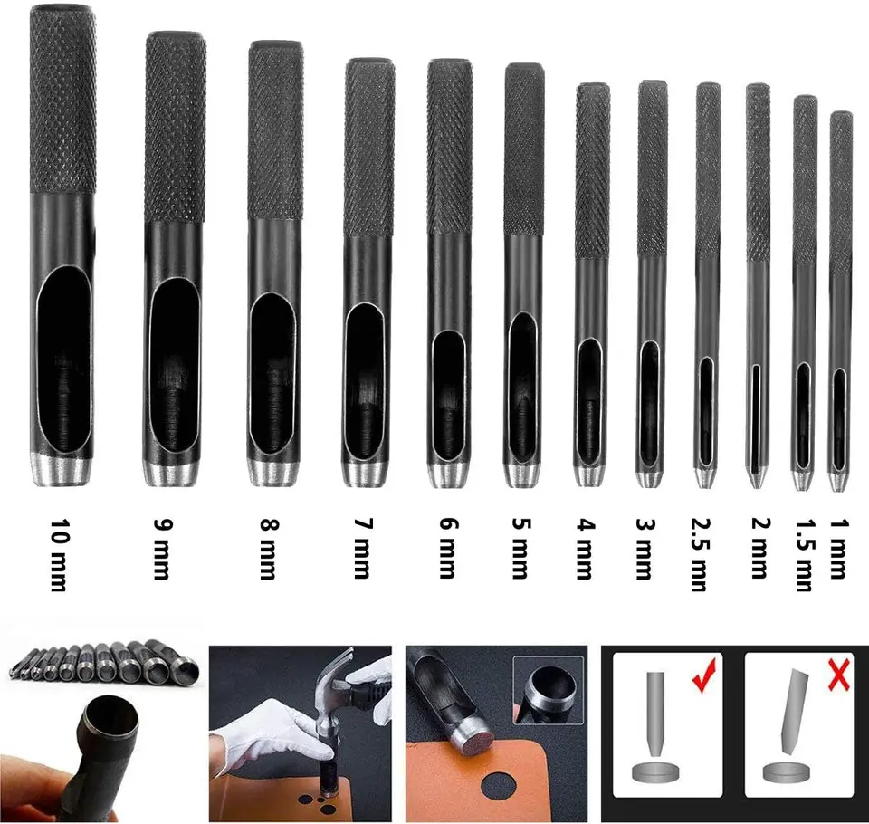 1 mm ~ 10 mm súpravy pre váš výber dierovača Puncher Punch Hole Punch Round Oceľ Drese Craft Dutiny Punch Punch Gum Gume Tools