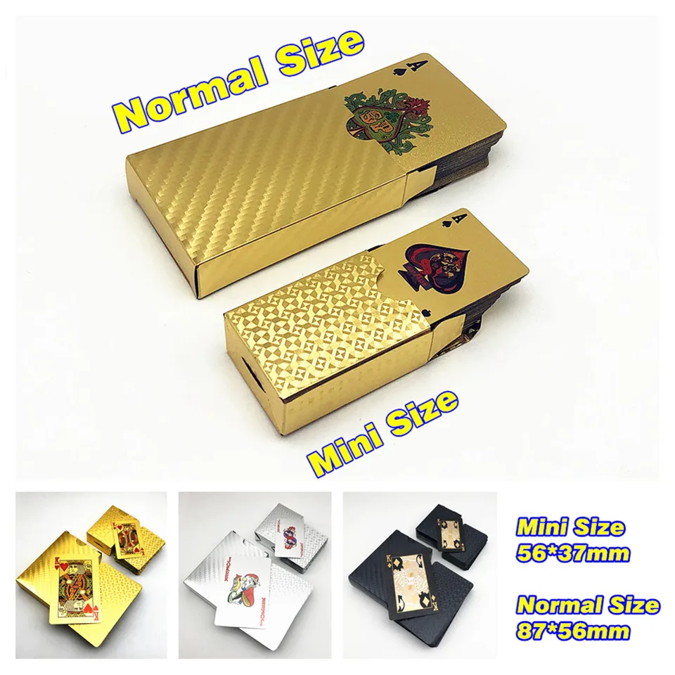 1 paluba plastových hracích kariet mini normálna veľkosť pokerové karty Glod Silver Black Game Gift L708
