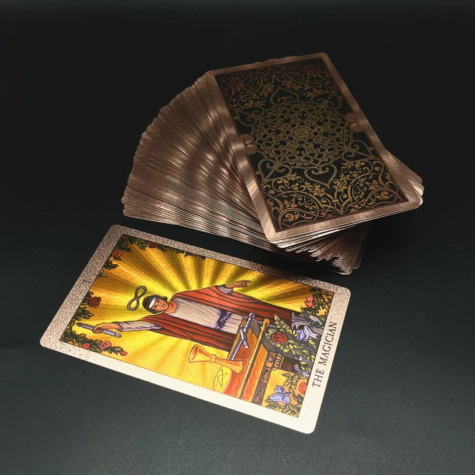 1 paluba tarotových kariet Plast s sprievodcom Rider Rider Waite Gold Silver Witerproof Durnable Oracle Cards Divinovanie