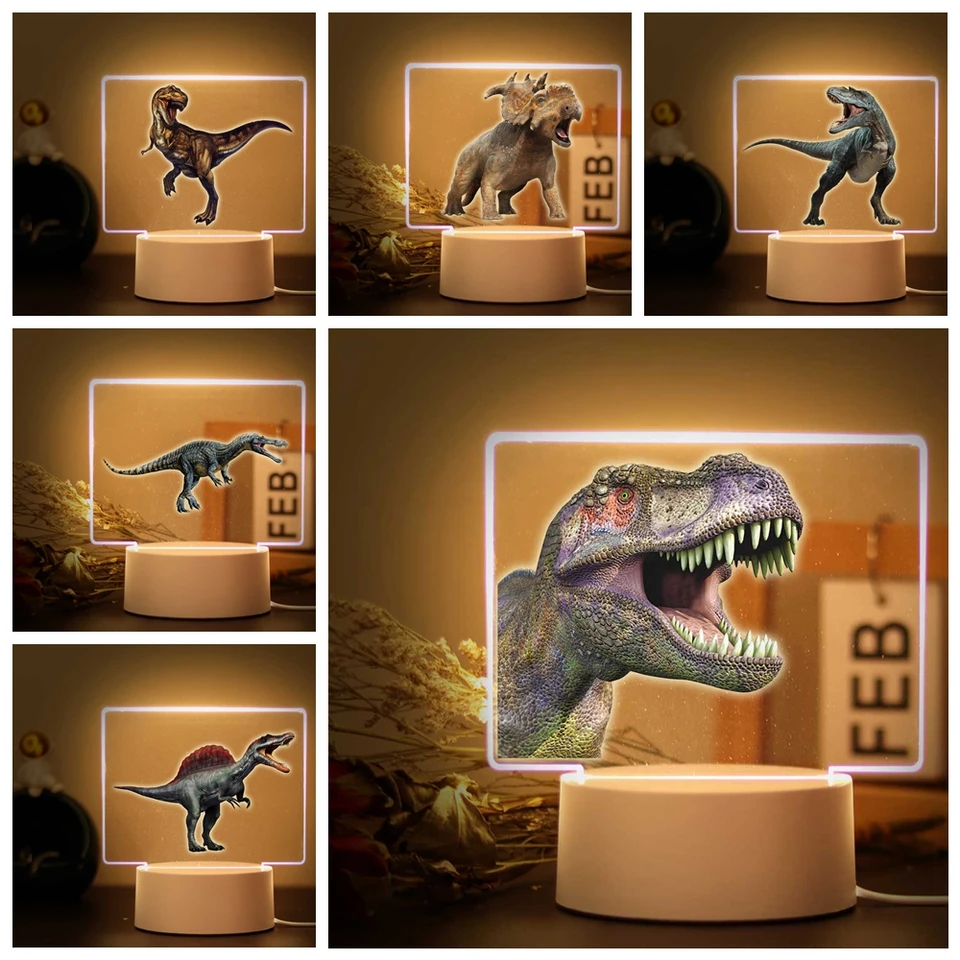 1 pc Beauty Carnivorous Dinosaurs akrylové LED nočné svetlo USB Atmosféra stolová lampa