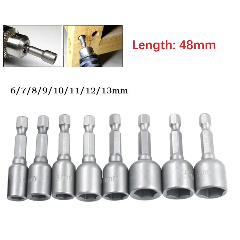 1 PC Impact Socket Adapter 6-13 mm magnetické matice skrutkovača 1/4 '' Hex Daets pre elektrické vŕtacie bitové príslušenstvo kľúča