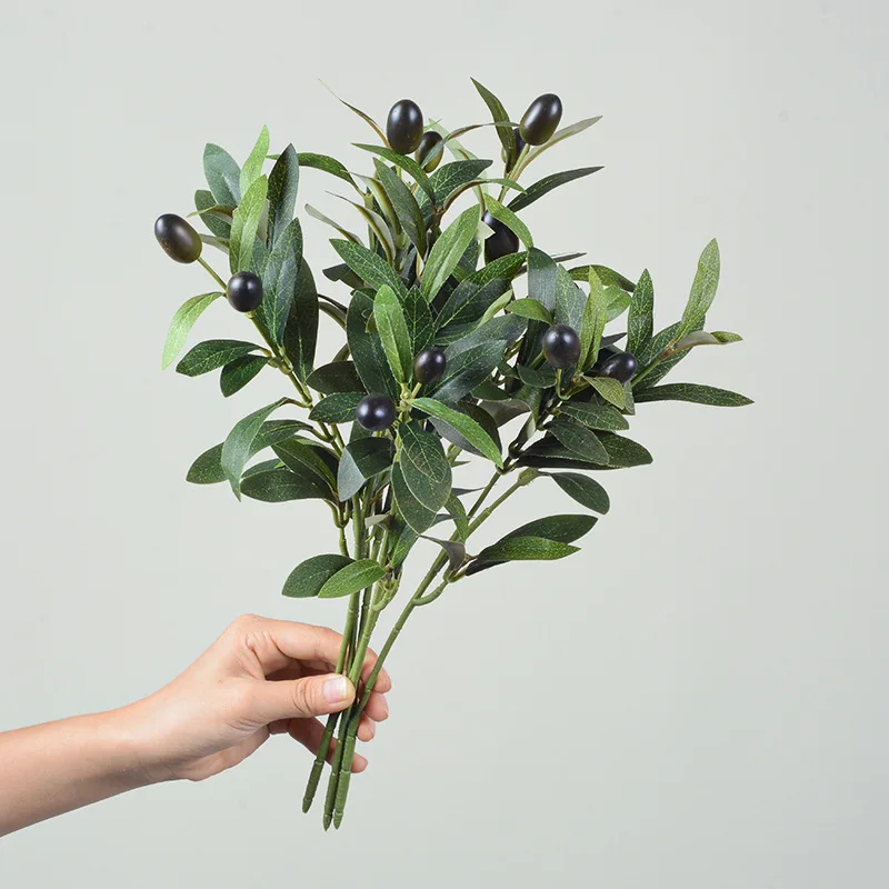 1 pobočka umelá rastlina s falošným ovocím realisticky vyzerajúcim 4 vidlice dizajn simulácia Olive Branch Domáca dekografia Fotografia Prop