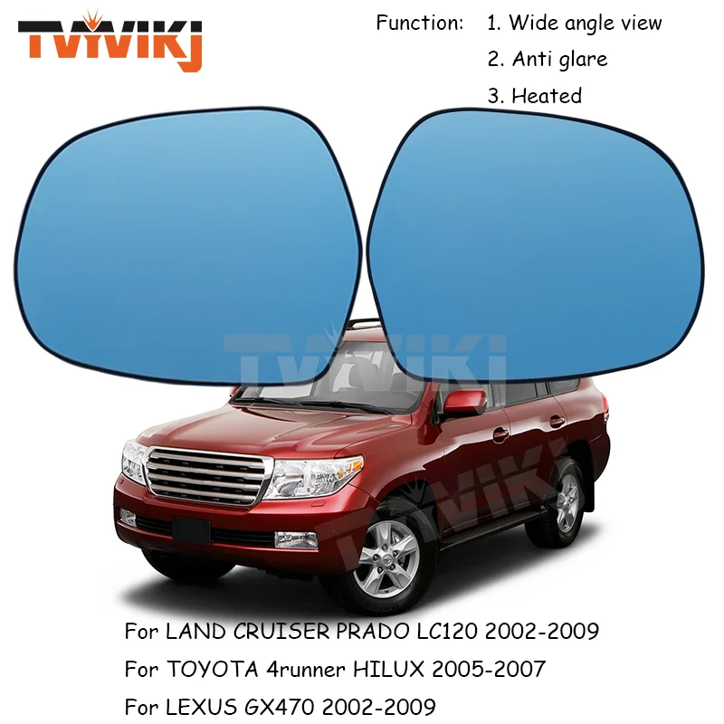 1 pár bočného spätného zrkadla modrého skla šošovky pre Toyota Land Cruiser Prado LC120 GX470 2002-2009 4Runner široký uhlový anti osvetlenie