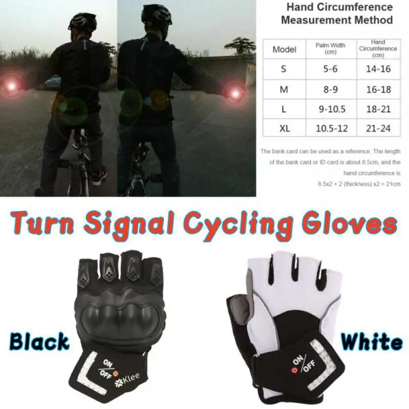 1 pár inteligentných gélových cyklistických rukavíc bicyklov LED signál Polovičné prsty Športové rukavice Nekĺzané jazda na vonkajších rukaviciach bicyklov MTB