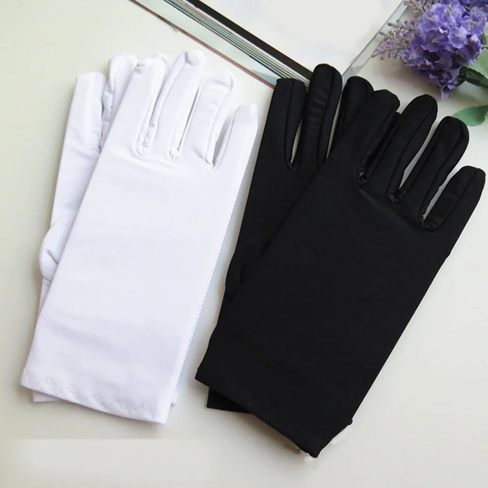 1 pár jarných letných rukavíc spandex rukavice čierna biela etiketa tenké napínacie rukavice tanečné rukavice s bielymi šperkami rukavice pre mužov