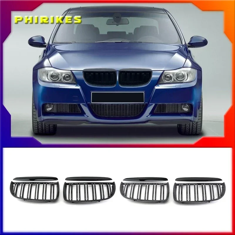 1 pár lesku Matt Black M Farba 2 Line predná obličková mriežka Grill Double Slat pre BMW E90 E91 3 Series 320I 325I 328i 2005-2008
