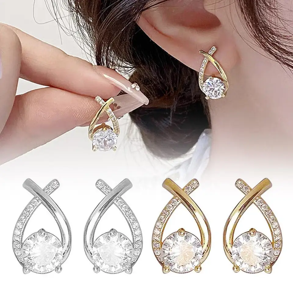 1 pár módnych náušníc pre ženy Kórejské elegantné krištáľové uši prstene Fishtail Lady náušnice Darčeky šperky doplnky