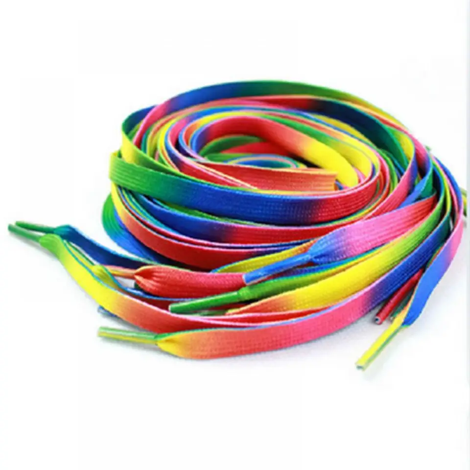 1 pár plochých dúhových šnúrky pre tenisky AJ1 Shoelace High-Top Canvas Cast Coast Shoe Laties No Elasticity Shoestrings Men Ženy