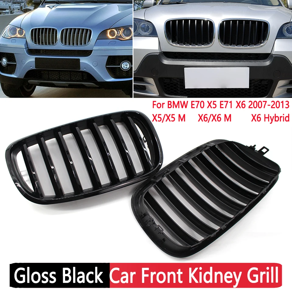 1 pár predných obličkových nárazníkov GLOS GLOS GLOS Black Car Styling Racing Grills for BMW X5 E70 X6 E71 2007-2013 X5/X5 M príslušenstvo automobilu