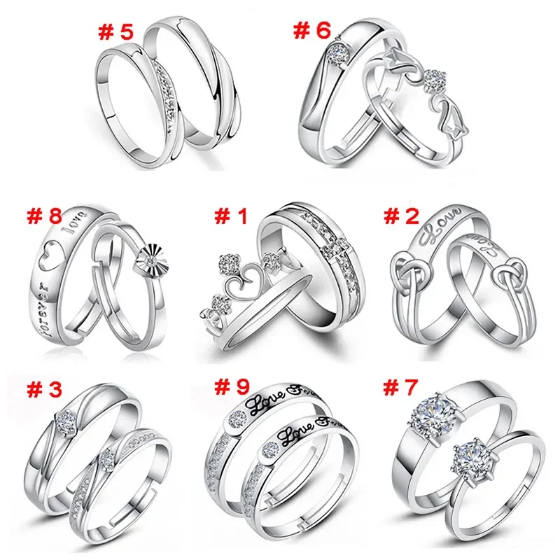 1 pár strieborných milovníkov srdca Pár sľubných prsteňov súprava pre mužov/ženy Crystal Rinestone Wedding Rings Jewelry