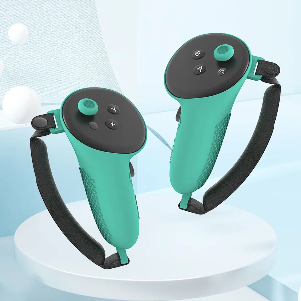 1 pár TPU Gamepad Grip nekrip Covery Cover Cover vľavo+pravý znak s popruhom odolný voči šokom pre Meta Quest 3 VR príslušenstvo