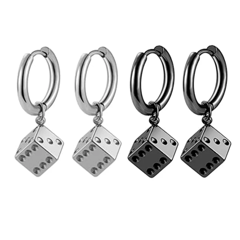 1 páry punk cool z nehrdzavejúcej ocele kocky Dangle Dangle Dangle Danger Huggie Hoop náušnice pre ženy dievčatá Men Men Vyhlásenia Party šperky