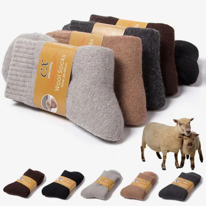 1 páry Zimné teplé ženy ponožky Merino Wool Men Super hrubšie pevné látky proti studenej tepelnej plyšovej hustej snehovej Terry ponožky