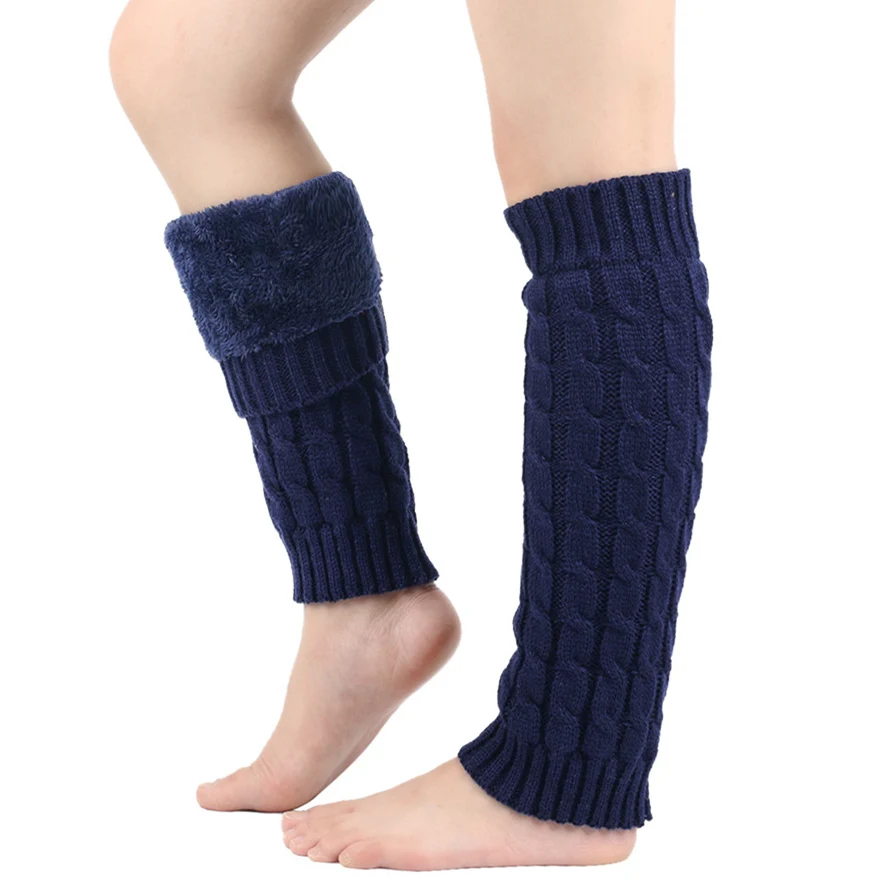 1 páry Ženy pletené ohrievače nôh Twist Pattern koleno Vysoký kryt nôh dvojvrstvový fleecový lemovaný zahustená teplá zimná topánka ponožky