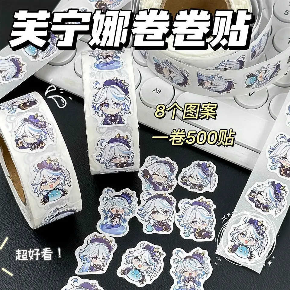 1 Roll 500ks Genshin Impact Furina Anime q verzia karikatúra denník dekora