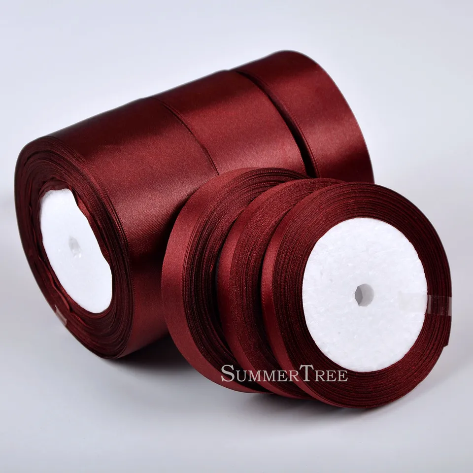 1 Roll Burgundsko 25yardov 6 mm - 50 mm saténové pásma shash darček na ruky vyrábané ručne vyrábané remeselné svadobné večere dodávky banketov
