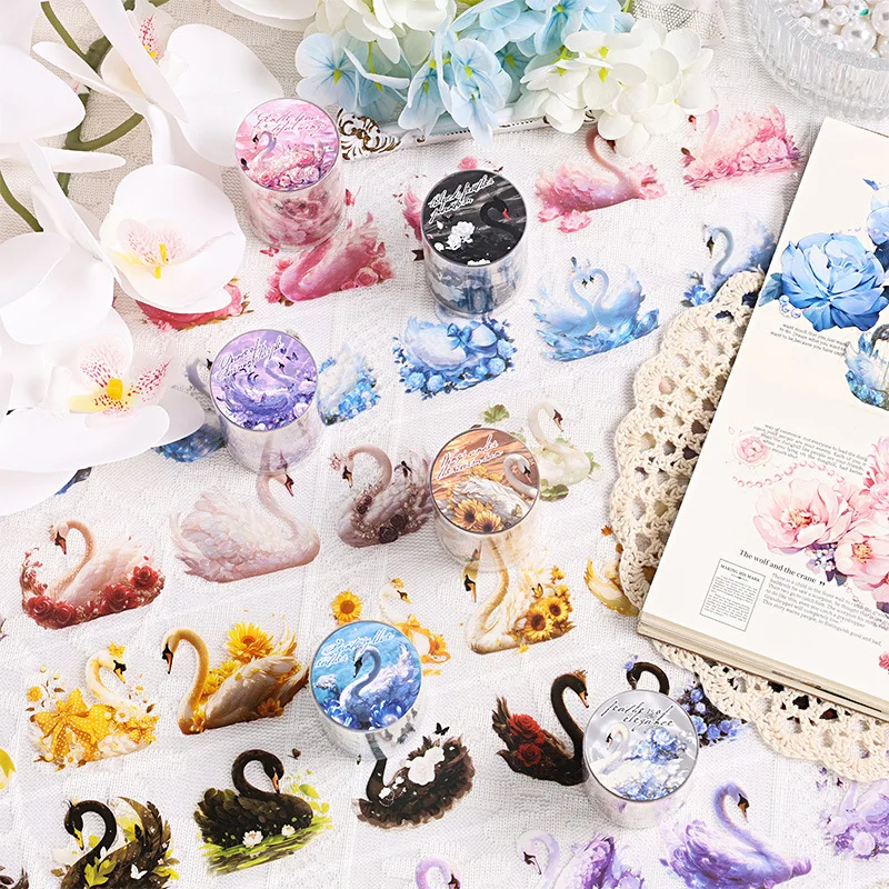 1 Roll Dream Swan Topy Stan Tape DIY Film Film Cutting Witerproof Pet Sticker Tape Scrapbooking Materiál