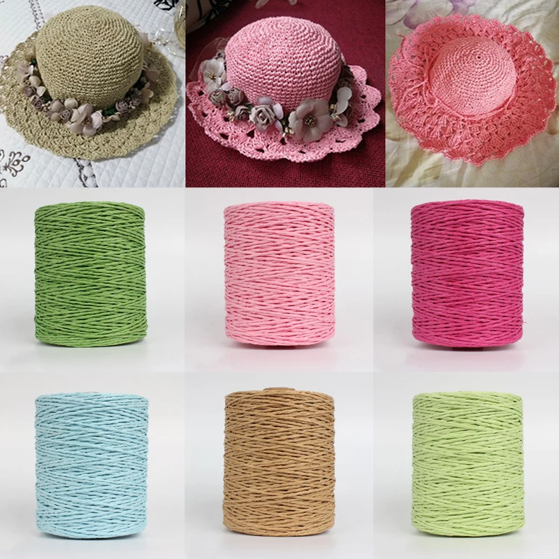 1 Roll farebná priadza Raffia Slaw na pletenie háčkovacie papierové vlákna DIY ručne vyrobené letné slnečné plážové tašky Materiál Dodávky