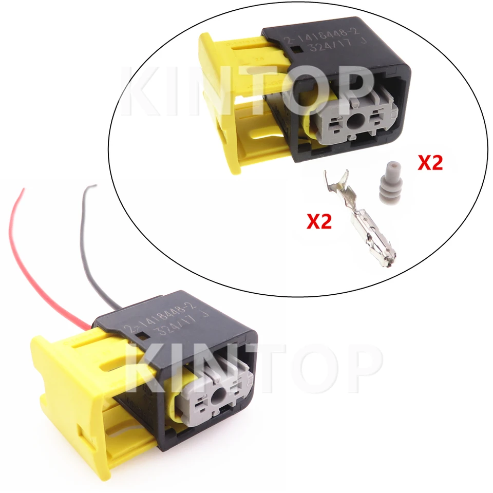 1 Sada 2 kolíky automobilové močové čerpadlo Senzor Elektrické káblové zásuvky AC zostava 2-1418448-2 Vodotesný konektor kábla