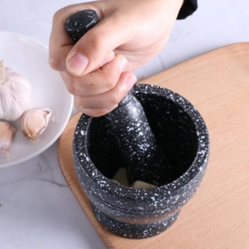 1 Sada brúska misa cesnakový lis Pestle mlynček žula dekorácie korenia Crusher Herb Pepper Meching Pot Pp Plastické kuchynské mlyny