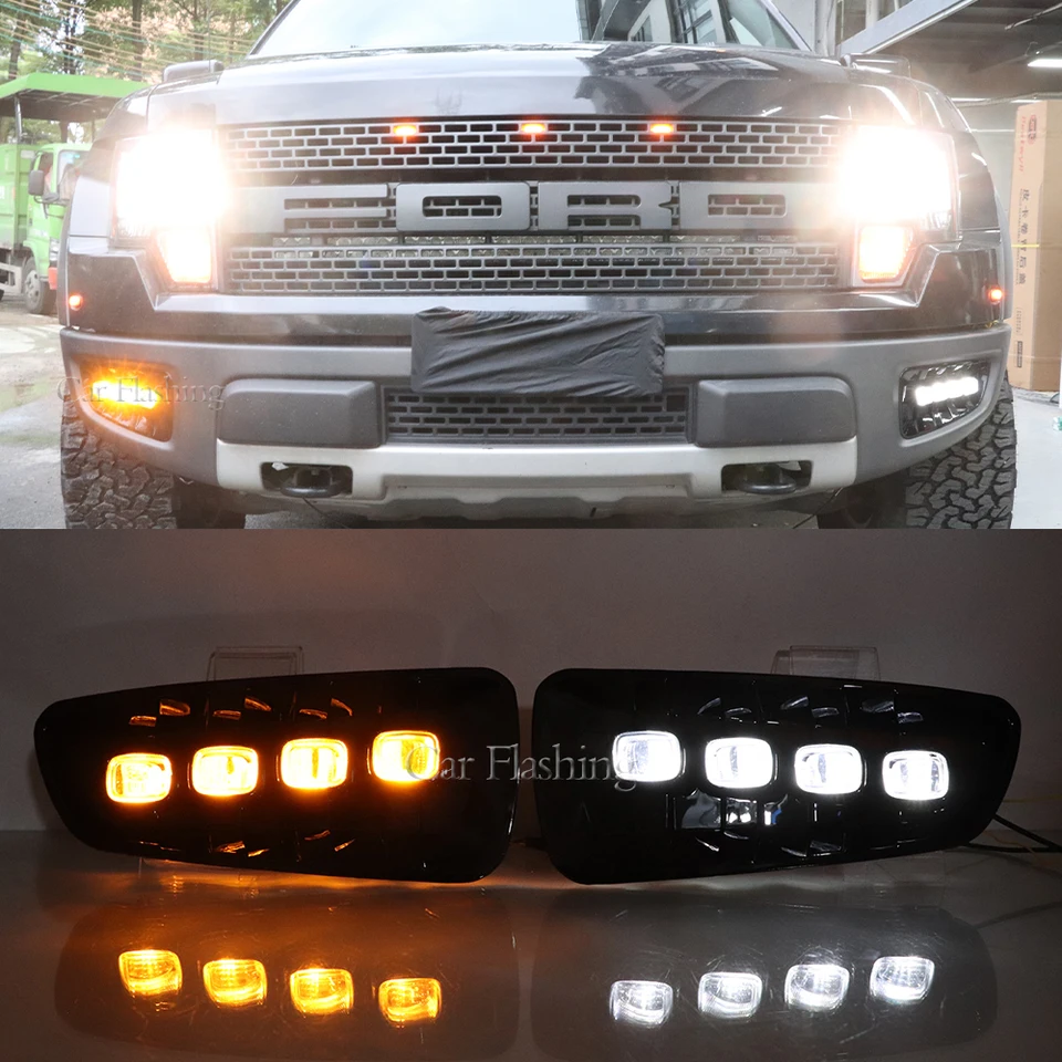 1 Sada pre Ford Raptor SVT F150 2009 2010 2012 2012 2013 2014 DENL LED DENNÉ SVETLI SVETLI S TOOLNÁ SIGNAL SIGNAL Žltá hmlová žiarovka