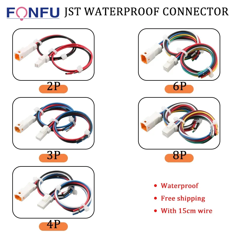 1 set 2p 3p 4p 6p 8p 0,6 mm automatické vodotesné drôtové zástrčka samec a ženská zásuvka s 15 cm káblom jst jwpf elektrické konektory