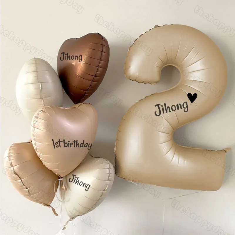 1 Set 40inch Cream Caramel Number Balóny 0-9 krémová srdcová fóová Balóny s vlastným názvom nálepka na dekorácie narodeninovej oslavy
