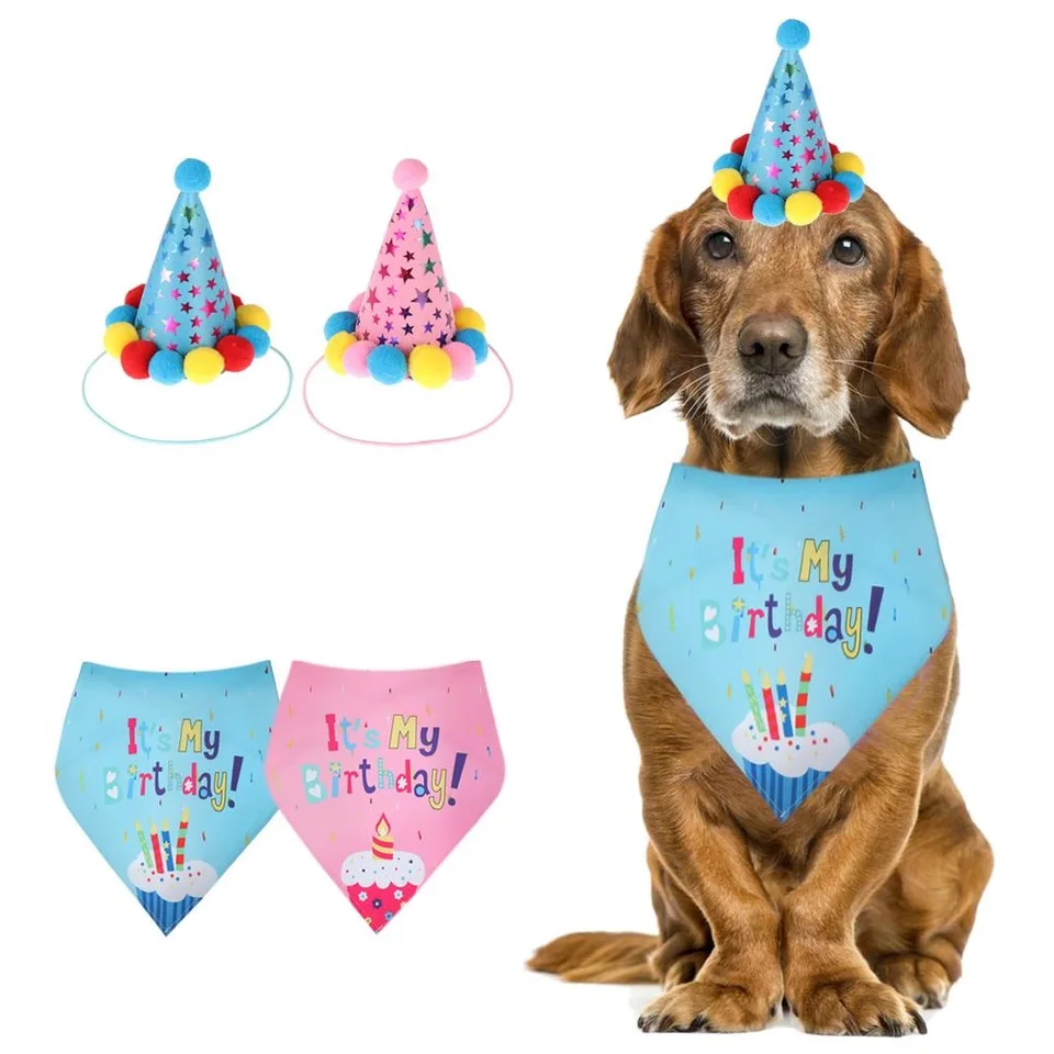 1 Set Cute Pet Caps Triangle Bribs Flitry Design Design Cap Cap Hat Cat Dog Birthday Costy Pets Domáce doplnky