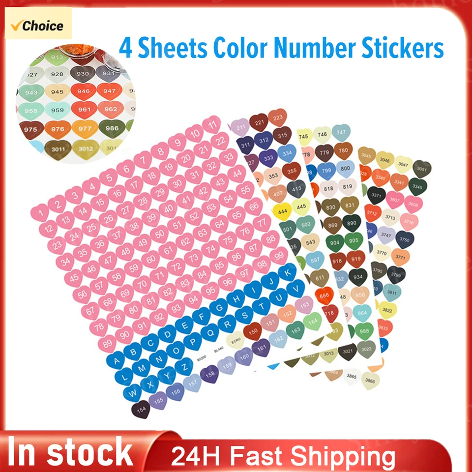 1 Set Diamond Painting Lations s číslami DMC 447 DMC Diamond Painting Number Sticker Multi-Colors Srdce v tvare dospelých pre deti