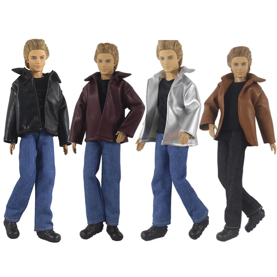 1 Set Ken Clothes Kožené oblečenie Čierna hnedá kožená kabát pre 30 cm Doll Kriateľka Ken Clothing 1/6 Doll Adsessory vianočná hračka