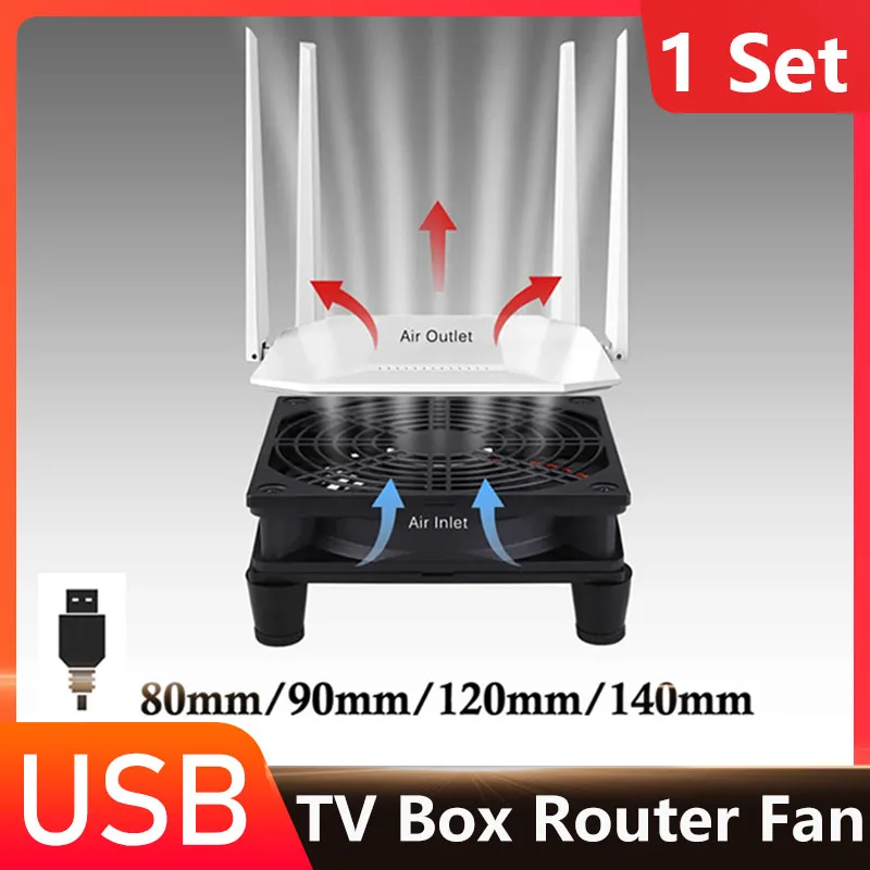 1 Set Ventilador USB TV Box Cooler DC 5V 80 mm 92 mm 120 mm 140 mm Ventilátor Router W/Ochranná sieť pre tiché stolné plošné plochy ventilátor