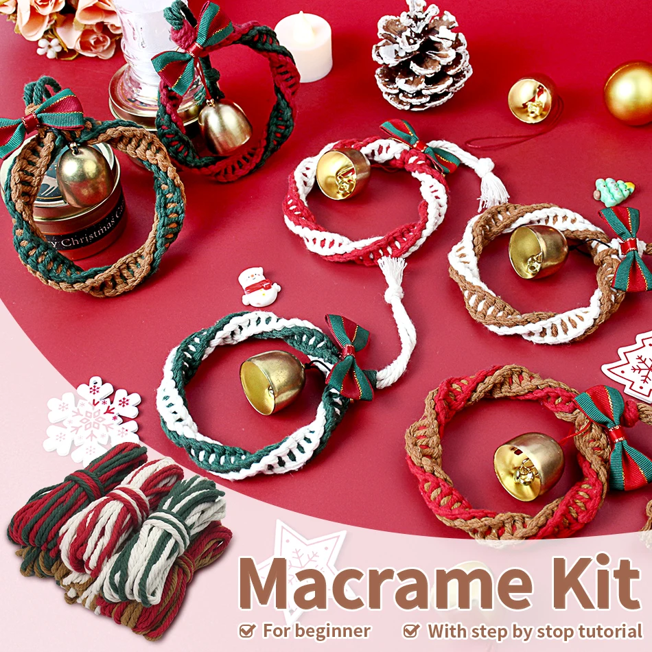 1 Set vianočné zavesené prstene Macrame Kit s návodom pre začiatočníkov, prívesky na dekoráciu vianočných stromčekov