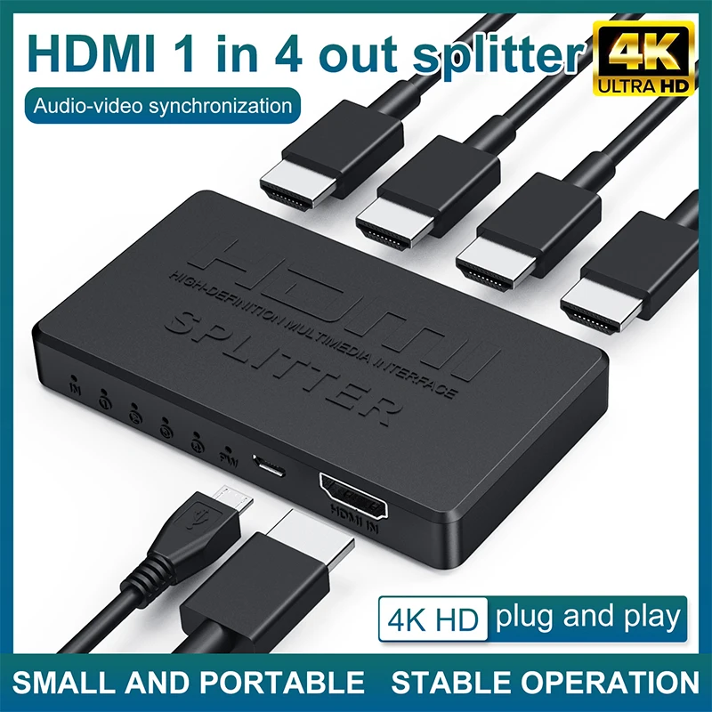 1 v 4 out HDMI kompatibilný splitter HD 4K Video Switcher HDMI káblový adaptér 1x4 HUB pre projektor TV LAPTOP Monitor PS4