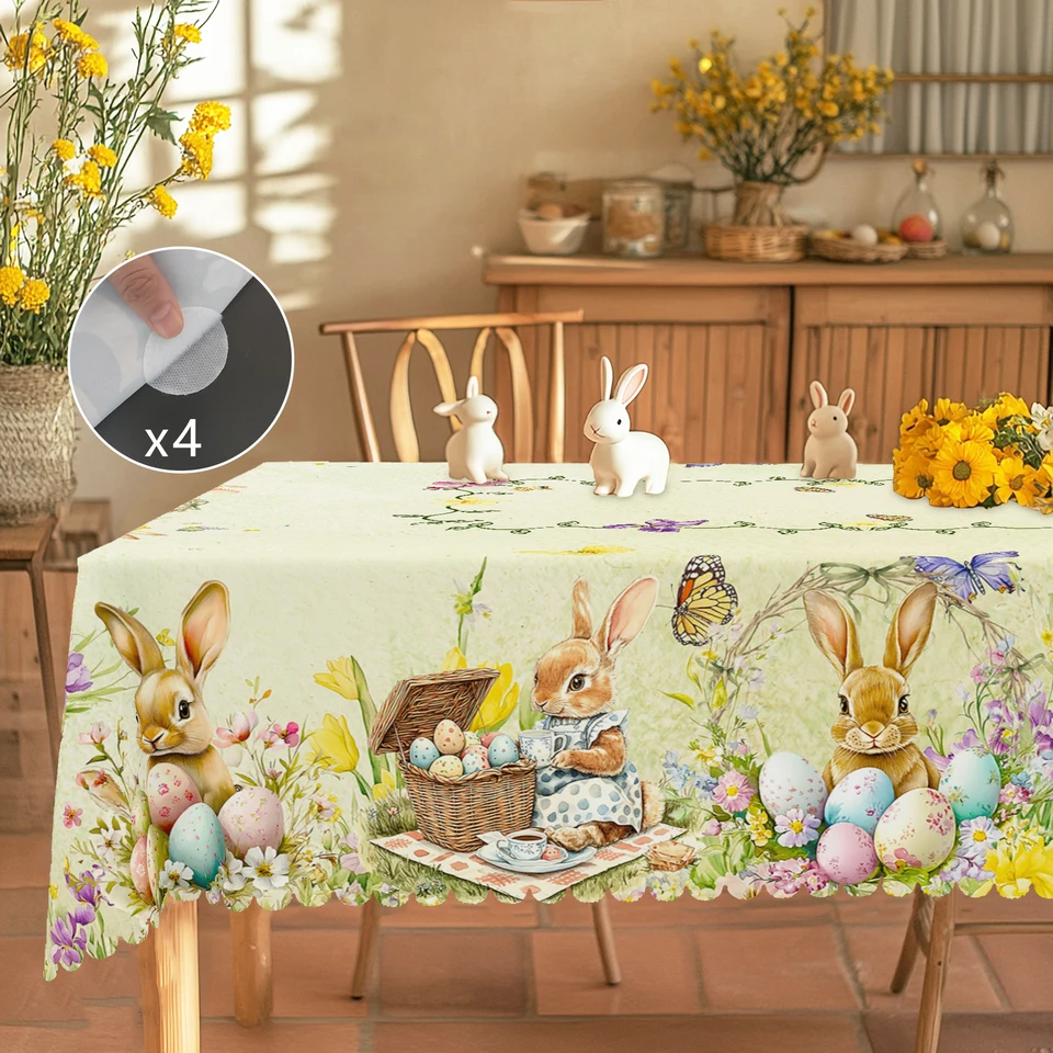1 Veľkonočné okrúhle obrus, k dispozícii 5 veľkostí, Tulip Veľkonočné zajačiky Egg Garden Tlačený štvorcový obrus, Ropovateľské reliéfy, dekorácia z jarnej záhrady, obrus pre každodennú domácu kuchyňu, terasu, veľkonočné dekorácie