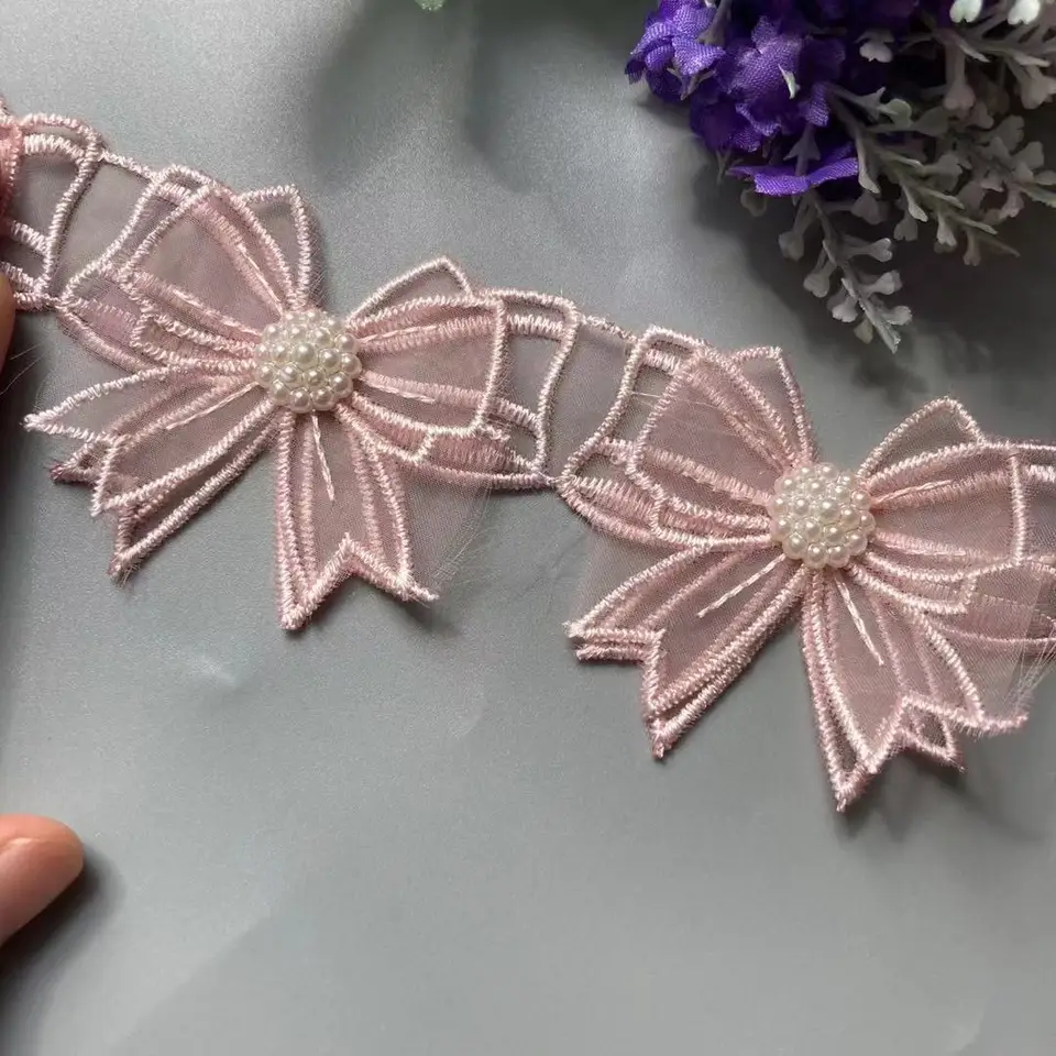 1 yard ružová sieťová čipka s lukknotónom vyšívané čipkované lace Tresp Stuses Patches Aplikácia látka DIY Svadobné šaty šijacie potreby