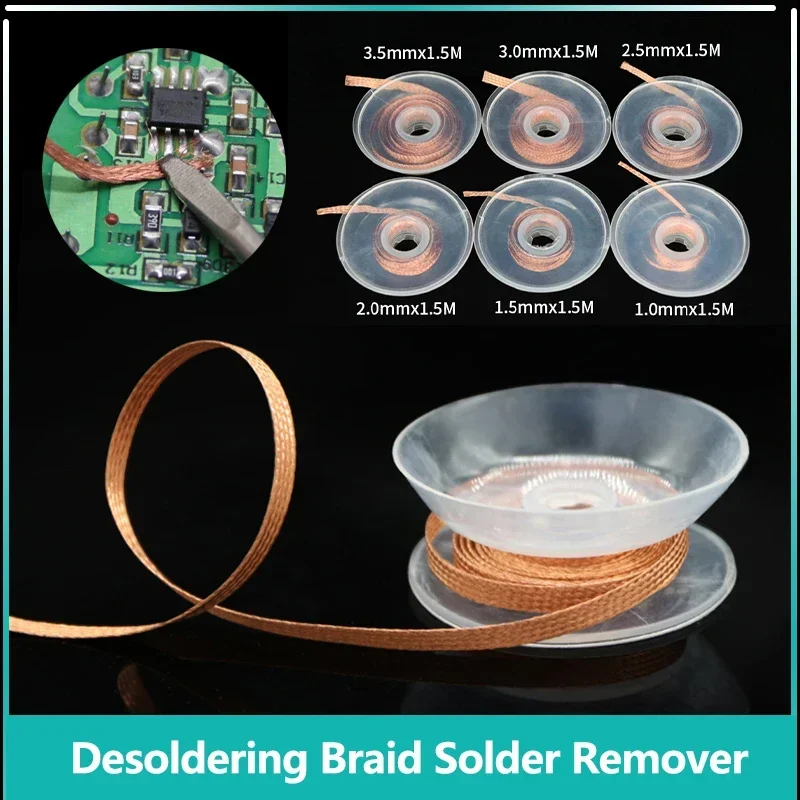 1 ~ 100 pcs Desoldering Braid Braid Welding Spájka Odstraňovač knôt šírka 1 1,5 2 2,5 3 3,5 4 mm x1,5 m vodiča Flux Flux BGA OPRAVU