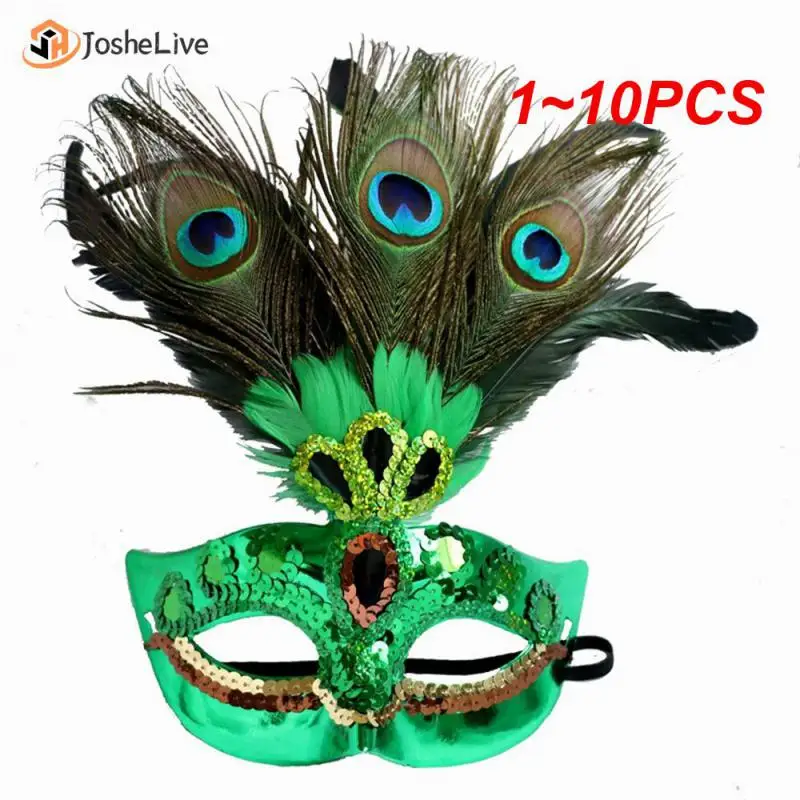1 ~ 10ks maškarná maska ​​Ženy Peacock Feather Mask Mardi Gras Maska Fashion Blue Zelený kov lesklý kamienok vianočné večierky