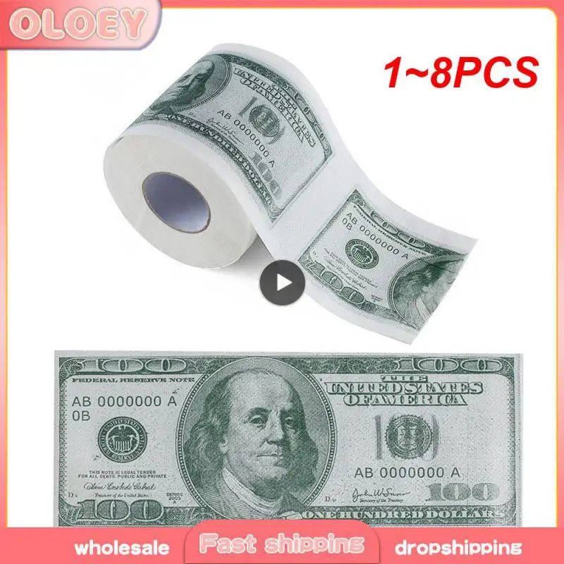 1 ~ 8ks Funny sto dolárov bill bill toalety papierové peniaze rolka 100 dolárov Nový darček toaletné hodváb