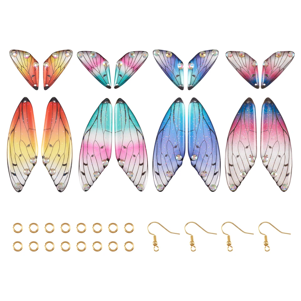 1 škatuľka Butterfly Wings Charms Hmyz hmyz epoxidová živica prívesky s mosadzným náušnicovým háčikom a prsteňmi pre ženy viská náušnice.