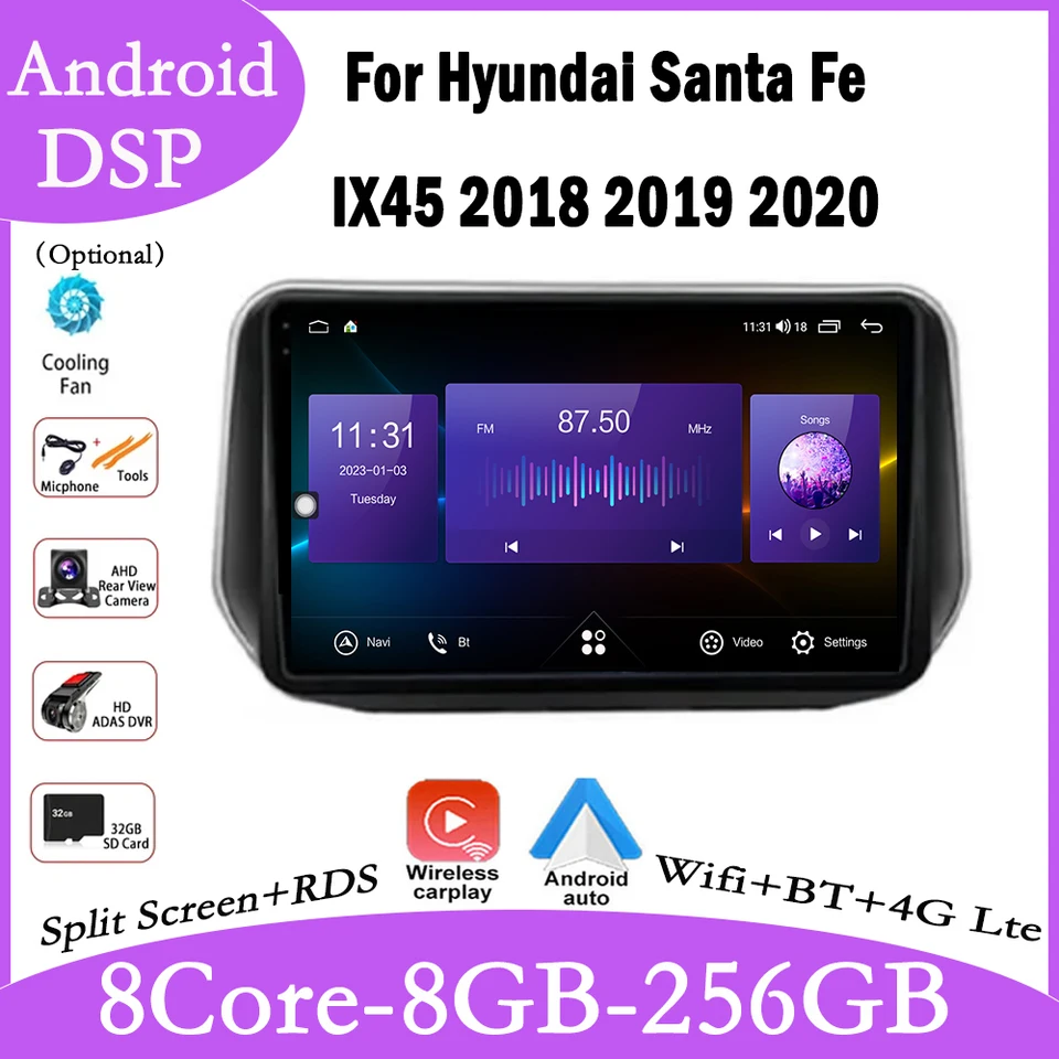 10.1 LNCH pre Hyundai Santa Fe IX45 2018 2019 2020 Video automobilu Carplay Stereo GPS navigácia Autoradio Multimedia Auto