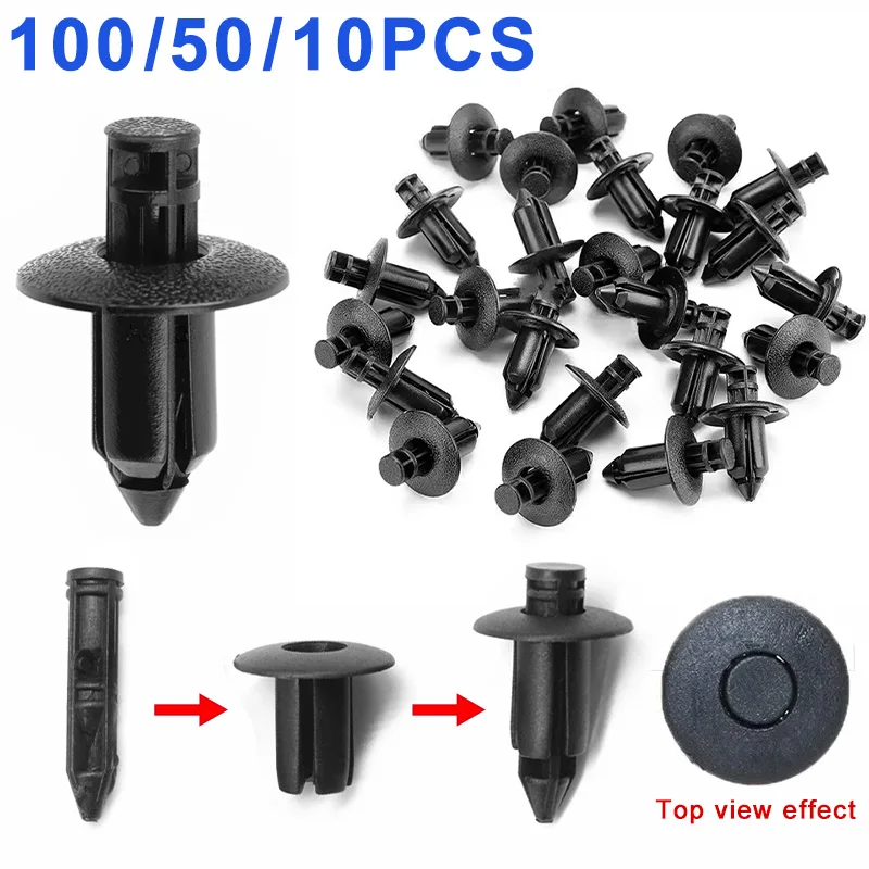 10-100 ks 6 mm plastové nity upevňovacie prvky skrutkovača Kolpový sponk na nárazník Fender Body Tress Panel Panel Push Pin Clip Car Tool