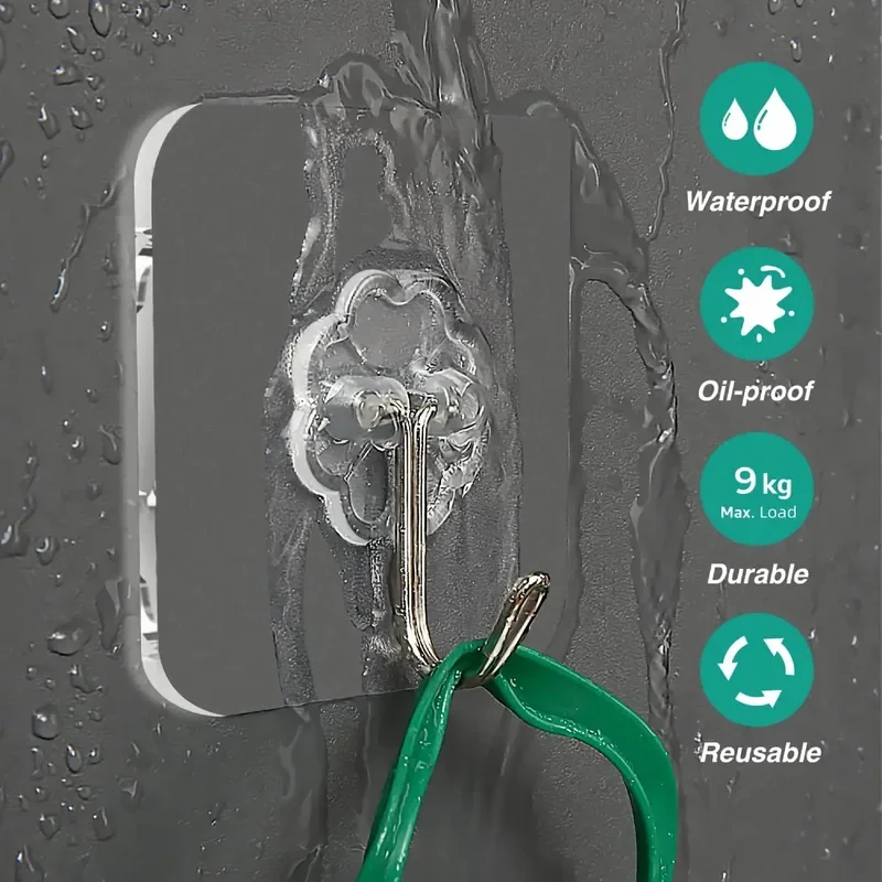 10/100 ks Hook Adhessive Wall Háčiky priehľadné protiškrída z stopky s ťažkou paličkou na háčiku kúpeľňu Kuchynská stena Nálepka na stenu
