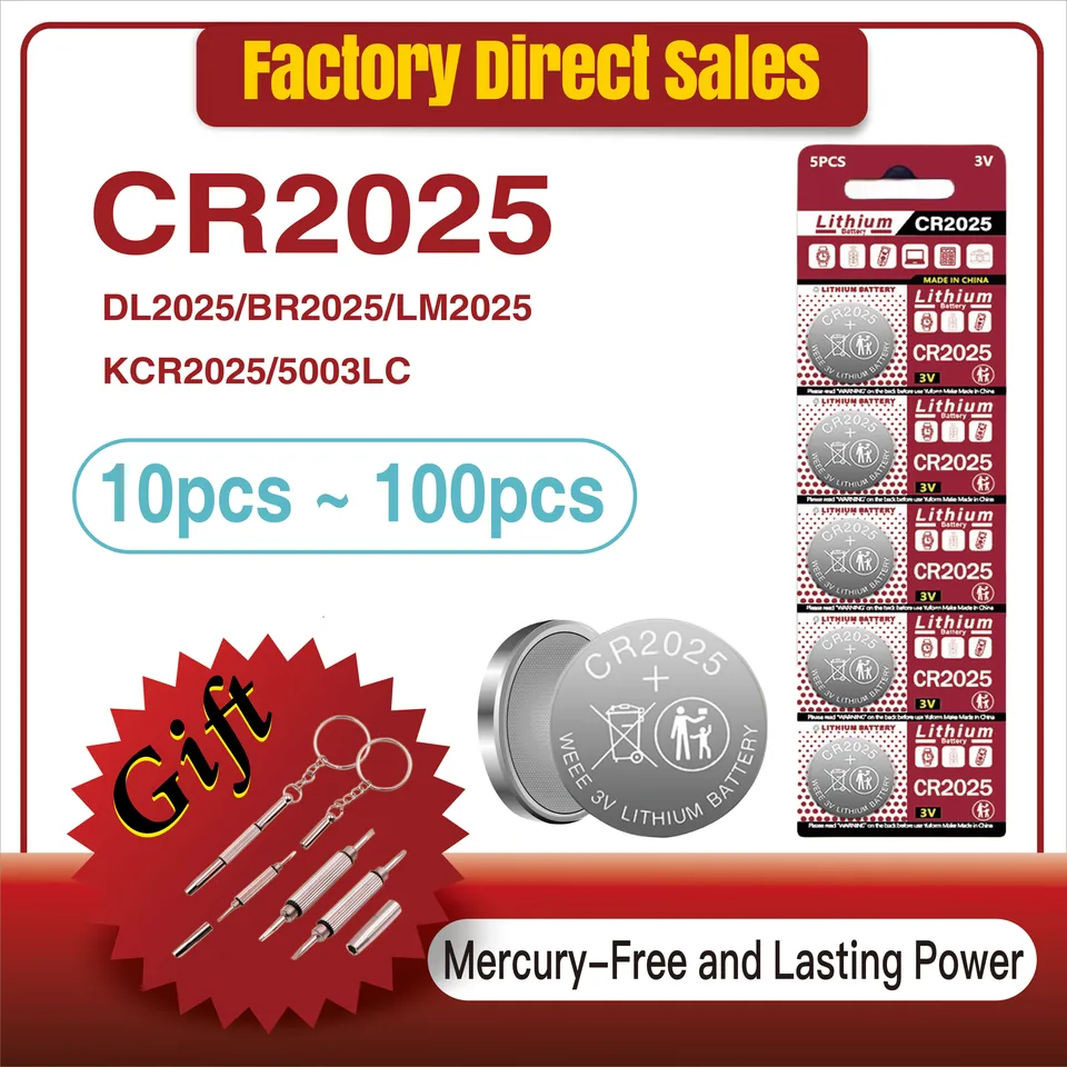 10-100ks 3V CR2025 lítium gombíky batérie DL2025 BR2025 5003LC LM2025 CR 2025 CEL CELL HLADIED BATKÉRIE PRE HOLS HORKOVÝCH HODINOV