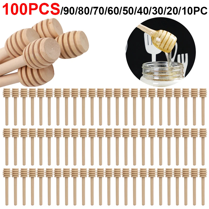 10-100ks 8 cm Mini drevená medová lyžica Med Honey Dlhá rukoväť Drevená húbka Bar Hone