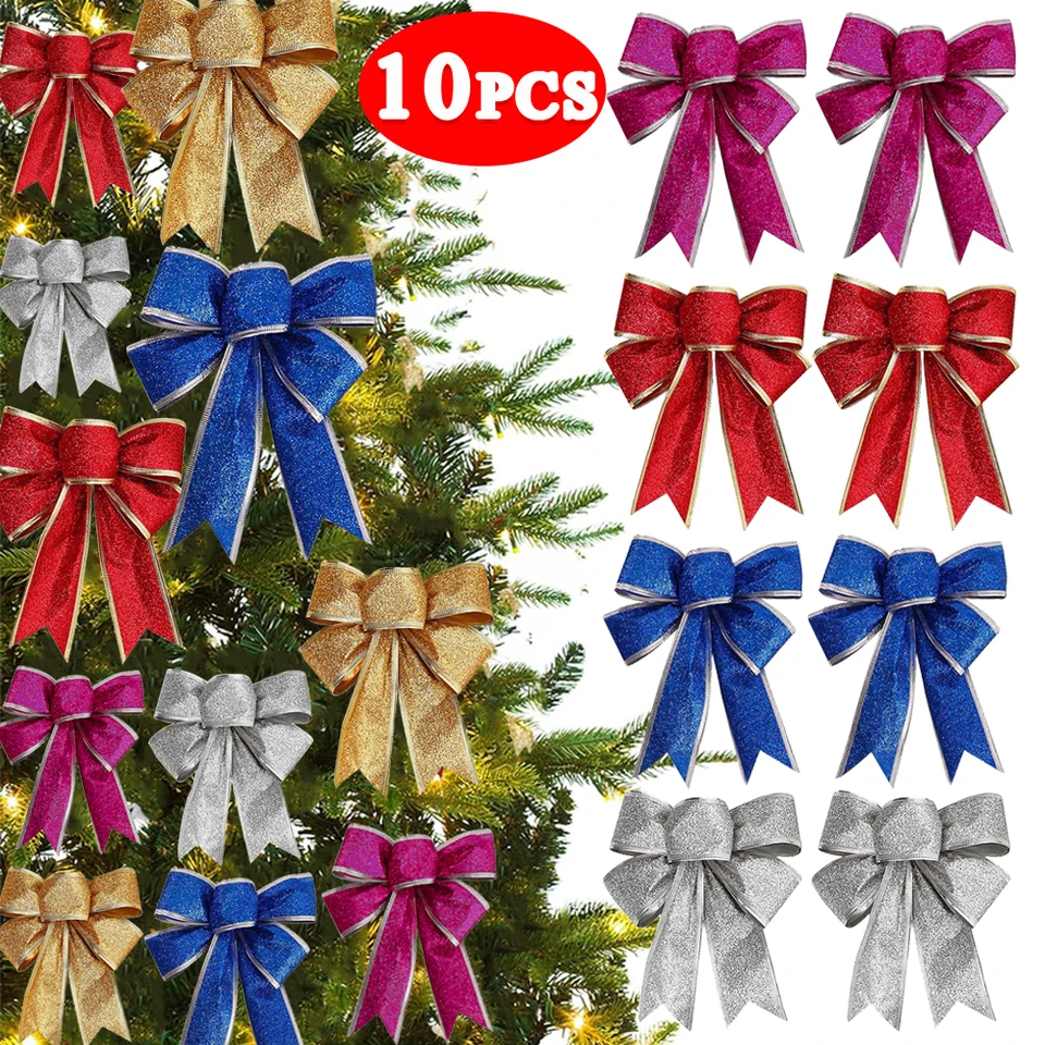 10/11ks trblietky vianočné luky ozdoby Vianoce strom Ribbon Bowknot Závesné prívesky na vianočné sviatočné večierky