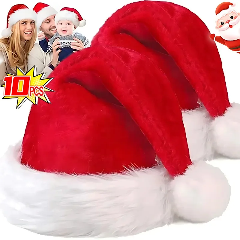 10/11ks Zhrubne plyšový vianočný klobúk pre dospelých Kids Soft Soft Santa Claus Caps Klobú