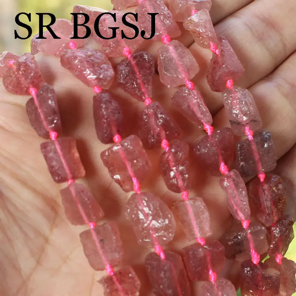 10-12 mm 15 palcov Prírodné jahodové kremeňa Crystal Stone Crude Sure Loose Spacer Šperky výroby DIY Práľové korálky
